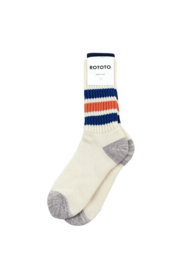 ROTOTO Coarse Ribbed Oldschool Crew Socks - Blue/Orange