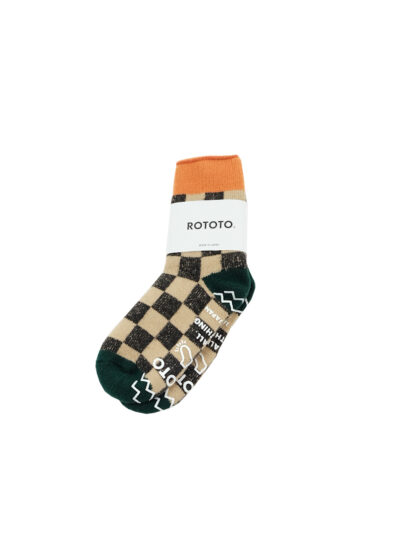 ROTOTO Pile Room Socks ”CHECKERBOAD” - L.Orange/D.Green
