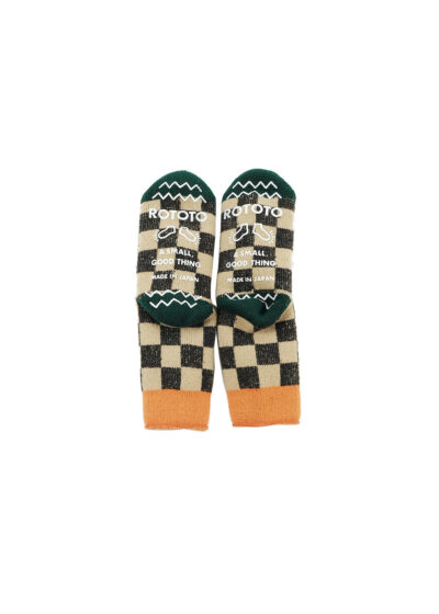 ROTOTO Pile Room Socks ”CHECKERBOAD” - L.Orange/D.Green