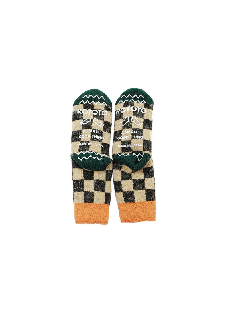 ROTOTO Pile Room Socks ”CHECKERBOAD” - L.Orange/D.Green